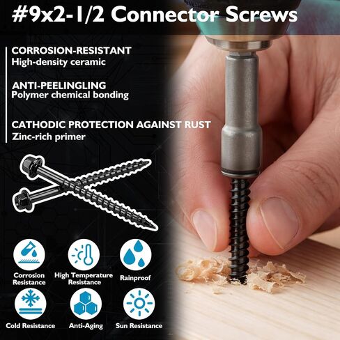 MorningRo 5 lb Black Joist Hanger Nails Bulk #9 x 2-1/2" Connector Screws 1/4" Hex Head Wood Nails with Washer Hex Bit Galvanized Corrosion Resistant for Fencing Decks Frames Bridge Construction in Kuwait