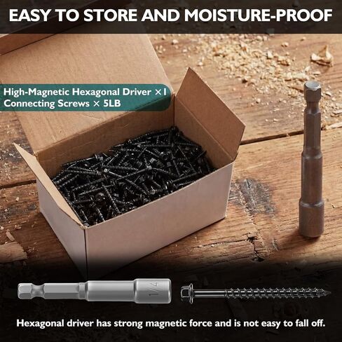 MorningRo 5 lb Black Joist Hanger Nails Bulk #9 x 2-1/2" Connector Screws 1/4" Hex Head Wood Nails with Washer Hex Bit Galvanized Corrosion Resistant for Fencing Decks Frames Bridge Construction in Kuwait