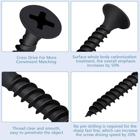 8#x 1-1/2" inche 270 PCS, self Tapping Screws, Phillips Flat Head Dark Grey self Tapping Screws, high Strength Carbon Steel Wood Screws, Phosphate Coated Screws, YLUZS in Kuwait