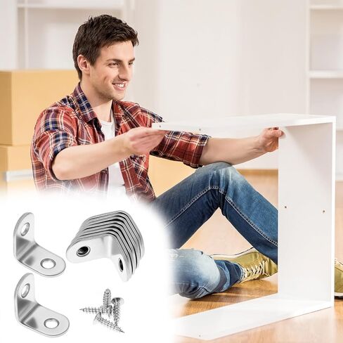 20 قطعة من دعامات الزوايا من QWORK، 1 بوصة × 1 بوصة (25 × 25 مم) دعامة زاوية قائمة من الفولاذ المقاوم للصدأ بسمك 2 مم، دعامات 90 درجة L مع فتحات غاطسة، مسامير متضمنة للأرفف الخشبية وإصلاح الأثاث in Kuwait