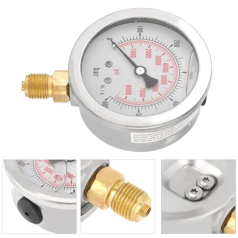 HUIOP 63mmDialHydraulicWaterPressure Meter, 0-600Bar / 0-8500Psi, MetalOuter, ClearNumberMarkings, MiniSize, ConvenienttoCarry, Pressuremeasuringtoolwiths in Kuwait