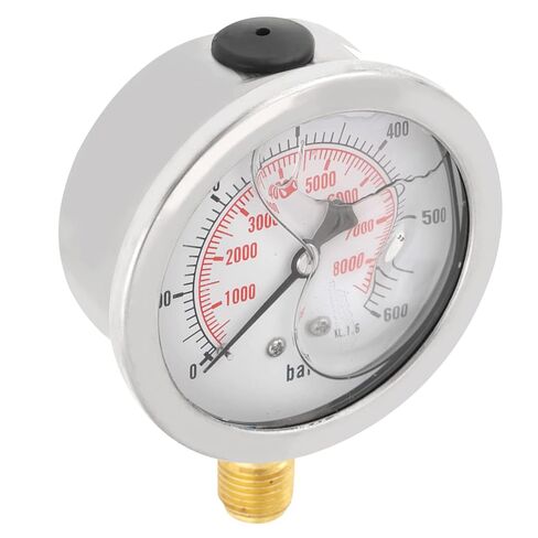 HUIOP 63mmDialHydraulicWaterPressure Meter, 0-600Bar / 0-8500Psi, MetalOuter, ClearNumberMarkings, MiniSize, ConvenienttoCarry, Pressuremeasuringtoolwiths in Kuwait