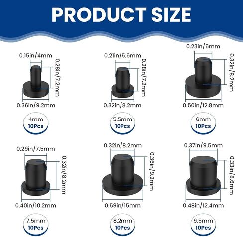 60 Pcs Silicone Hole Plug, 6 Sizes Black Solid Round Waterproof Stoppers, High Temp Flexible T-Shaped End Covers for 4-9.5mm Holes in Bottles, Pipes, Flower Pots & More in Kuwait