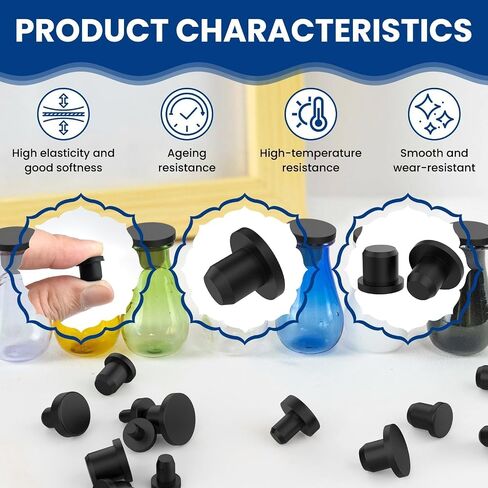 60 Pcs Silicone Hole Plug, 6 Sizes Black Solid Round Waterproof Stoppers, High Temp Flexible T-Shaped End Covers for 4-9.5mm Holes in Bottles, Pipes, Flower Pots & More in Kuwait