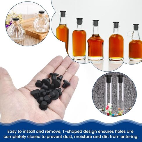 60 Pcs Silicone Hole Plug, 6 Sizes Black Solid Round Waterproof Stoppers, High Temp Flexible T-Shaped End Covers for 4-9.5mm Holes in Bottles, Pipes, Flower Pots & More in Kuwait