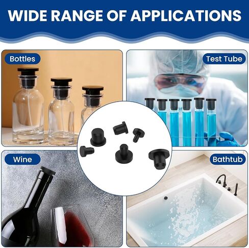 60 Pcs Silicone Hole Plug, 6 Sizes Black Solid Round Waterproof Stoppers, High Temp Flexible T-Shaped End Covers for 4-9.5mm Holes in Bottles, Pipes, Flower Pots & More in Kuwait