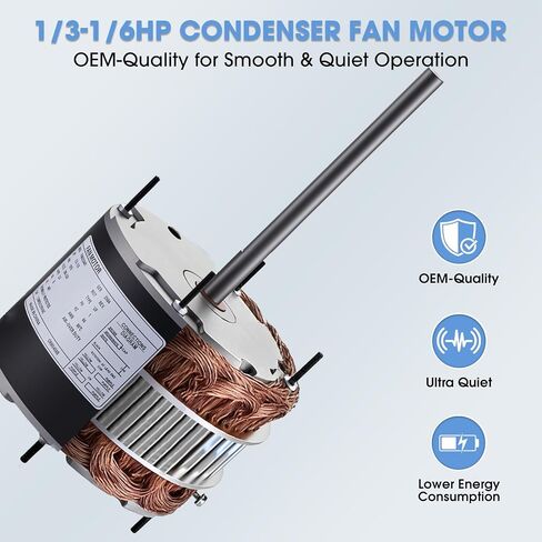 محرك مروحة مكثف ORM5458 1/3-1/6 HP 208-230V 1075 دورة في الدقيقة 48Y إطار - محرك تيار متردد ذو دوران عكسي متوافق مع A.O.Smith F48U23A01، ORM5458B، يناسب وحدة التيار المتردد HVAC (يتضمن مكثف) in Kuwait