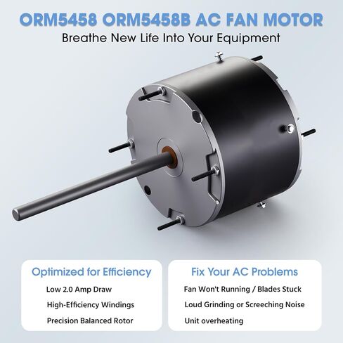 محرك مروحة مكثف ORM5458 1/3-1/6 HP 208-230V 1075 دورة في الدقيقة 48Y إطار - محرك تيار متردد ذو دوران عكسي متوافق مع A.O.Smith F48U23A01، ORM5458B، يناسب وحدة التيار المتردد HVAC (يتضمن مكثف) in Kuwait