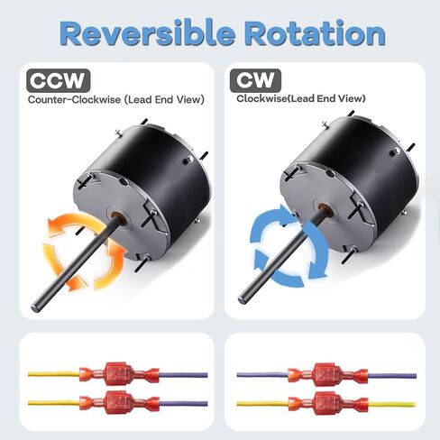 محرك مروحة مكثف ORM5458 1/3-1/6 HP 208-230V 1075 دورة في الدقيقة 48Y إطار - محرك تيار متردد ذو دوران عكسي متوافق مع A.O.Smith F48U23A01، ORM5458B، يناسب وحدة التيار المتردد HVAC (يتضمن مكثف) in Kuwait