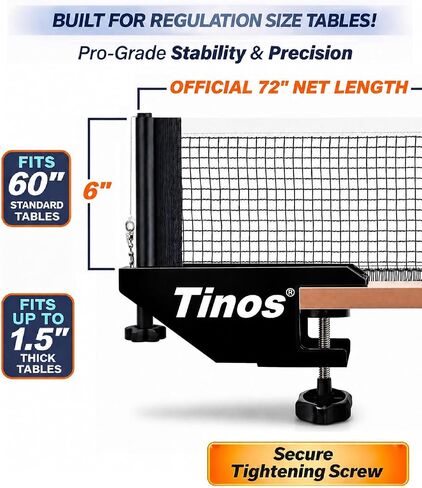 Tinos Premium Quality Ping Pong Net & Post | Tension and Height Adjustment | Heavy Duty Table Tennis net & Post Set in Saudi Arabia