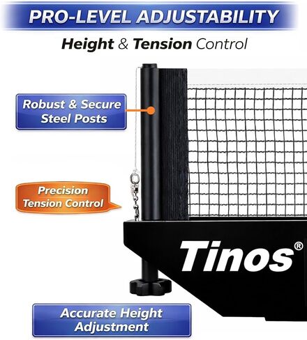 Tinos Premium Quality Ping Pong Net & Post | Tension and Height Adjustment | Heavy Duty Table Tennis net & Post Set in Saudi Arabia