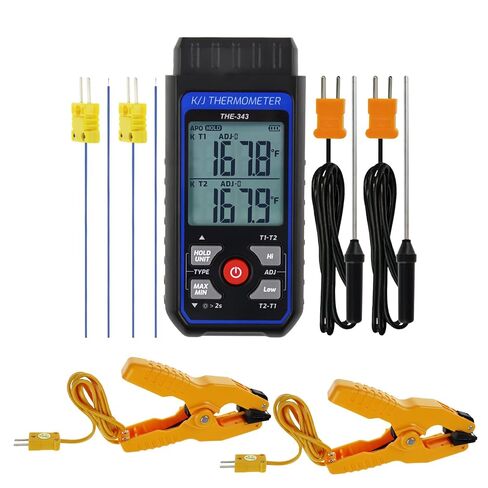 ميزان الحرارة الرقمي من النوع K مع 4 مزدوجات حرارية و2 قطعة من النوع K-Type Clamp Probe مشبك درجة الحرارة الحراري، كابل طويل 33 بوصة in Kuwait