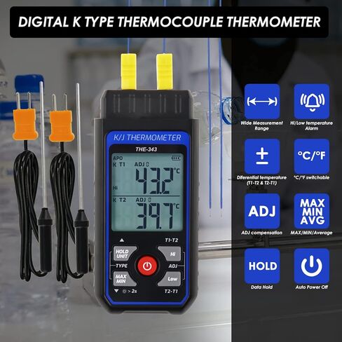 ميزان الحرارة الرقمي من النوع K مع 4 مزدوجات حرارية و2 قطعة من النوع K-Type Clamp Probe مشبك درجة الحرارة الحراري، كابل طويل 33 بوصة in Kuwait
