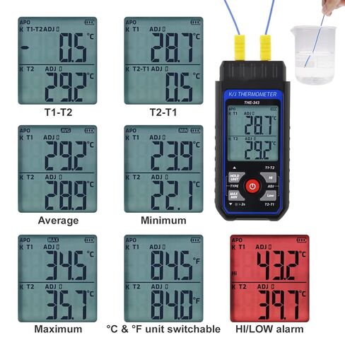 ميزان الحرارة الرقمي من النوع K مع 4 مزدوجات حرارية و2 قطعة من النوع K-Type Clamp Probe مشبك درجة الحرارة الحراري، كابل طويل 33 بوصة in Kuwait