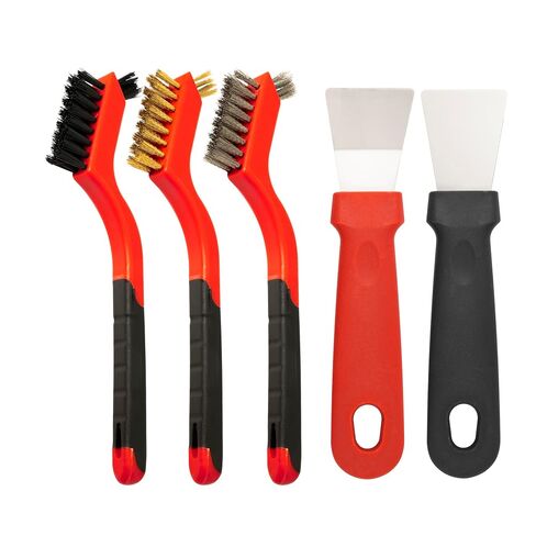 Generic 5Pcs Wire Brush and Scraper Set, Stainless Steel, Brass, Nylon Bristles, 3 Large Brushes, 2 Scrapers, Effortless Handling, Versatile Cleaning, Rust, Paint, Grease Removal in Kuwait
