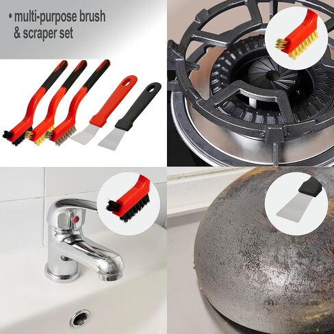 Generic 5Pcs Wire Brush and Scraper Set, Stainless Steel, Brass, Nylon Bristles, 3 Large Brushes, 2 Scrapers, Effortless Handling, Versatile Cleaning, Rust, Paint, Grease Removal in Kuwait