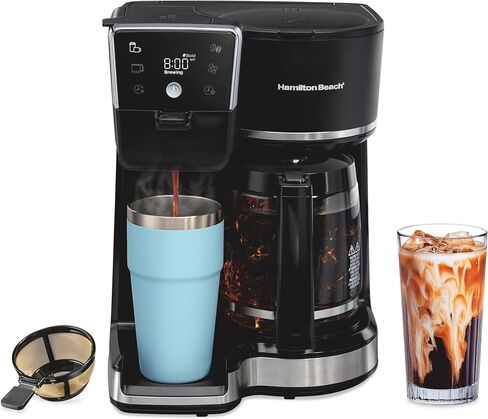 Hamilton Beach 2-Way 12 Cup Drip Drip Hot and Iced Coffee Maker & Single Serving Machine و Glass Carafe و Auto Pause and Pour ، Black (47500J) in Kuwait