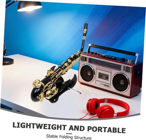FOMIYES Portable Fold-flat Saxophone Stand, Adjustable Metal Alto Tenor Sax Holder with Anti-slip Base, Space-saving Travel Sax Rack for Alto Soprano and Tenor Saxophones in Kuwait