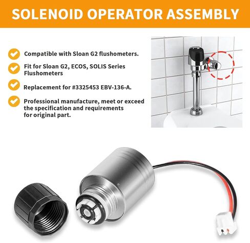 3325453 Solenoid Replacement for EBV-136-A Flush Valve Solenoid Part, Fit for Sloan G2, ECOS, SOLIS Series Flushometers in Kuwait