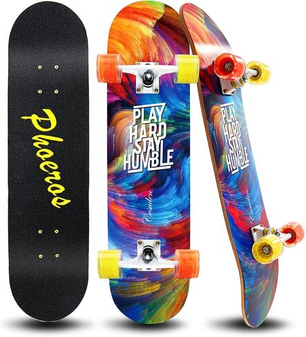PHOEROS Complete Skateboards- Standard Skateboards for Beginners Kids Boys Girls Teenager- 31''x 10''Canadian Maple Cruiser Pro Skate Board, Skateboards in Kuwait