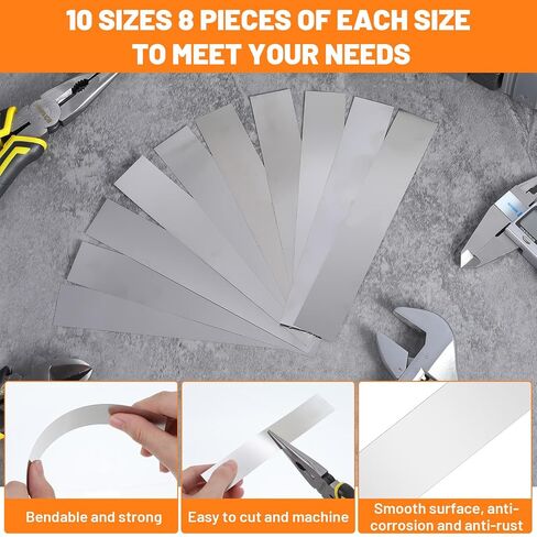 80 pcs Steel Shims, Shim Stock Assortment 1"x6", Metal Shims for Leveling, Thin Metal Strips 10 Thicknesses (0.0007"-0.01") for Precision Alignment in Kuwait