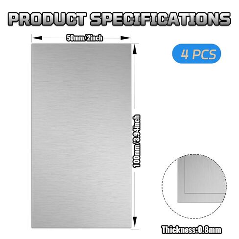4 Pack 430 Stainless Steel Sheet Metal,2" x 4", 20 Gauge (0.8mm),Magnetic Stainless Steel Plate for Wall,Kitchen, Office,DIY Craft & Industrial Use in Kuwait