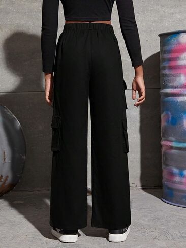 الفتيات السراويل البضائع فضفاضة عارضة ركض السراويل Sweatpants زر الجبهة السراويل الفضفاضة مع جيوب متعددة ل 8-12Y in Kuwait