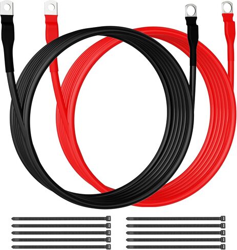 MICTUNING 2 قطعة 7 AWG كابلات البطارية 7 أقدام شديدة التحمل للبطارية البحرية مجموعة أسلاك نحاسية عاكسة، مع 0.23 بوصة و0.31 بوصة العروات النحاسية المعلبة، لضبط لوحات التبديل in Kuwait