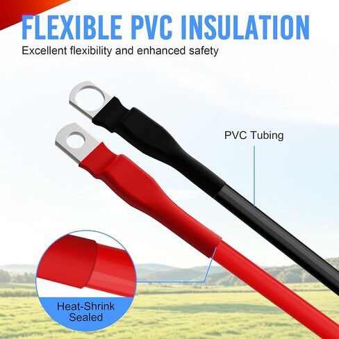 MICTUNING 2 قطعة 7 AWG كابلات البطارية 7 أقدام شديدة التحمل للبطارية البحرية مجموعة أسلاك نحاسية عاكسة، مع 0.23 بوصة و0.31 بوصة العروات النحاسية المعلبة، لضبط لوحات التبديل in Kuwait