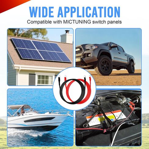 MICTUNING 2 قطعة 7 AWG كابلات البطارية 7 أقدام شديدة التحمل للبطارية البحرية مجموعة أسلاك نحاسية عاكسة، مع 0.23 بوصة و0.31 بوصة العروات النحاسية المعلبة، لضبط لوحات التبديل in Kuwait