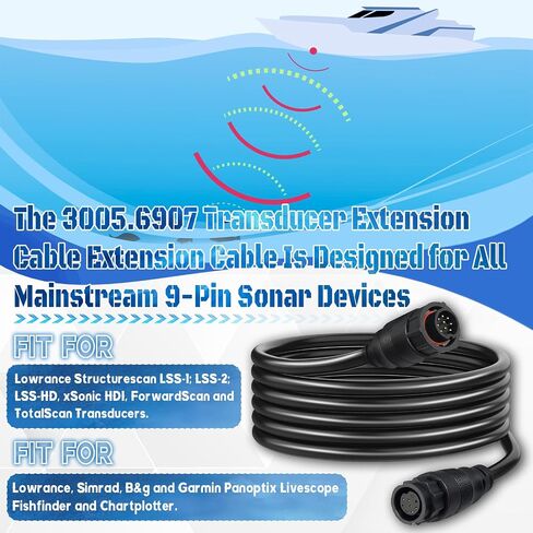 كابل تمديد محول 3005.6907 بطول 10 أقدام و9 دبابيس متوافق مع محول Lowrance LSS-1 وLSS-2 StructureScan، مناسب لمحولات LSS-HD وxSonic HDI وForwardScan وTotalScan، استبدل # 00000099006 in Kuwait