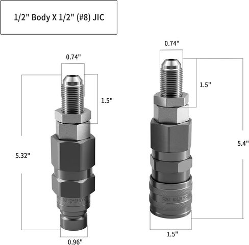 1/2" ISO 16028 Flat Face Hydraulic Quick Connect Couplers with 1/2" JIC (#8) Bulkhead Thread, Heavy Duty Hydraulic Coupling Set Compatible with Bobcat Case New Holland Skid Steer Loader in Kuwait