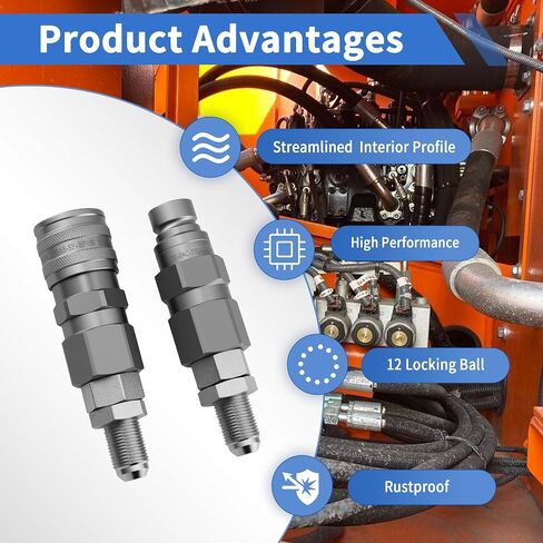 1/2" ISO 16028 Flat Face Hydraulic Quick Connect Couplers with 1/2" JIC (#8) Bulkhead Thread, Heavy Duty Hydraulic Coupling Set Compatible with Bobcat Case New Holland Skid Steer Loader in Kuwait