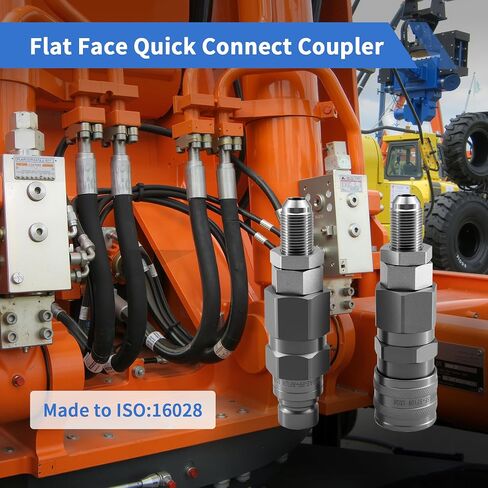 1/2" ISO 16028 Flat Face Hydraulic Quick Connect Couplers with 1/2" JIC (#8) Bulkhead Thread, Heavy Duty Hydraulic Coupling Set Compatible with Bobcat Case New Holland Skid Steer Loader in Kuwait