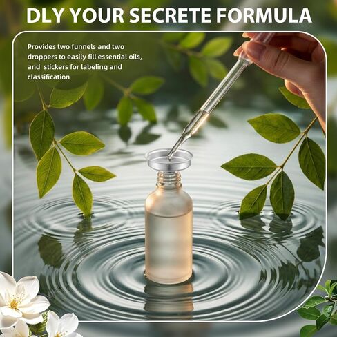 18 Pack 2 oz Frosted Glass Dropper Bottle Dropper Bottles with Funnels, Pipettes & Labels, Natural Bamboo Cap for Essential Oils, Colognes & Perfume, DIY Liquids, Skincare & Sample Storage in Kuwait