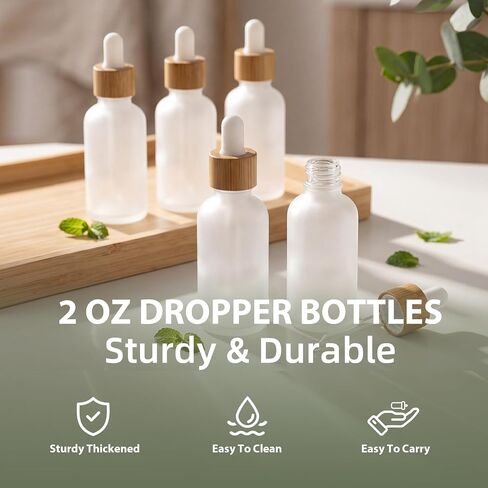 18 Pack 2 oz Frosted Glass Dropper Bottle Dropper Bottles with Funnels, Pipettes & Labels, Natural Bamboo Cap for Essential Oils, Colognes & Perfume, DIY Liquids, Skincare & Sample Storage in Kuwait
