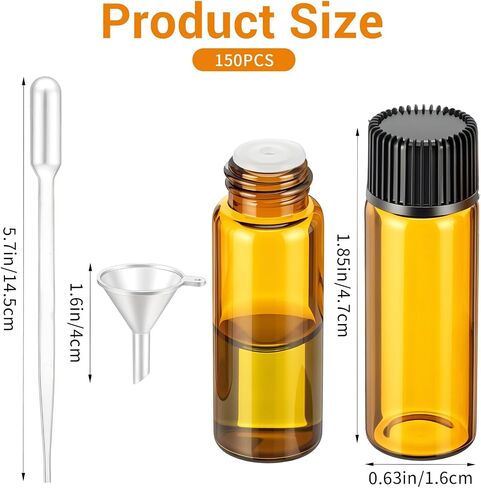 150 Pcs Mini Oil Bottles 5ml Essential Oil Bottles Amber Glass Small Sample Bottle with Orifice Reducers Funnels Droppers for Travel Sample Storage in Kuwait