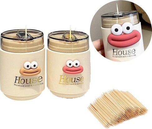 2 PCS Toothpick Holder Cute Automatic Pop-up Toothpick Holder Dispenser, Pop up Automatic Cute Big Mouth and Big Eye Decoration Novelty Toothpicks Container Kitchen Livingroom (Big Mouth+Big Eyes) in Kuwait