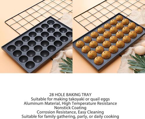 28 Hole Takoyaki Maker Octopus Meatballs Pan Takoyaki Pan Aebleskiver Nonstick Aluminum Baking Tray Quail Egg with 4cm Holes for Meat Balls Quail Eggs in Kuwait