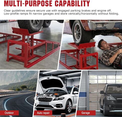 2 PCS Hydraulic Car Ramps, 5 Ton (11065LBS) Heavy-Duty Steel Lift Ramps, 9.8"-15" Adjustable High Lift with Hydraulic Jack, for Garage Oil Change, Vehicle & Truck Repair （Red） in Kuwait