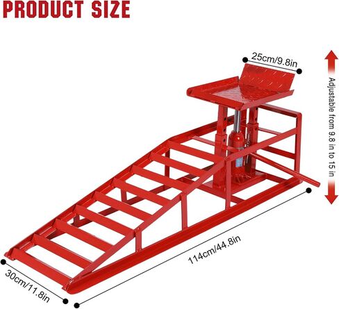 2 PCS Hydraulic Car Ramps, 5 Ton (11065LBS) Heavy-Duty Steel Lift Ramps, 9.8"-15" Adjustable High Lift with Hydraulic Jack, for Garage Oil Change, Vehicle & Truck Repair （Red） in Kuwait