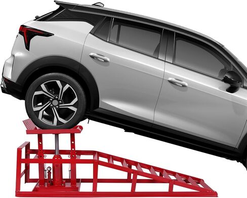 2 PCS Hydraulic Car Ramps, 5 Ton (11065LBS) Heavy-Duty Steel Lift Ramps, 9.8"-15" Adjustable High Lift with Hydraulic Jack, for Garage Oil Change, Vehicle & Truck Repair （Red） in Kuwait