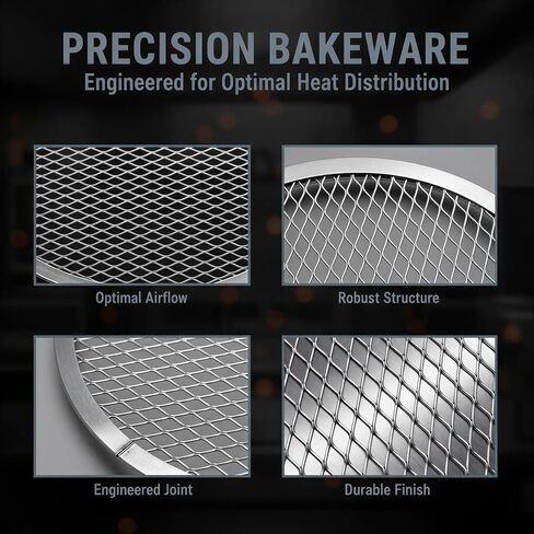 Pizza Screen, 14 Inch Round Aluminum Mesh for Oven and Grill, Metal Screen with Seamless Rim and Diamond Mesh, Professional Pizza Crisper Pan for Commercial Baking and Home Kitchen in Kuwait