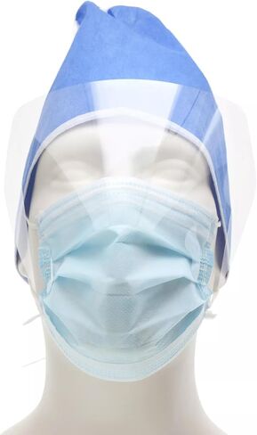 قناع الإجراء CARDINAL HEALTH™ AT7511-WE من المستوى الأول مع واقي للعين، وحلقات للأذن، أزرق، صندوق مكون من 25 قطعة in Kuwait