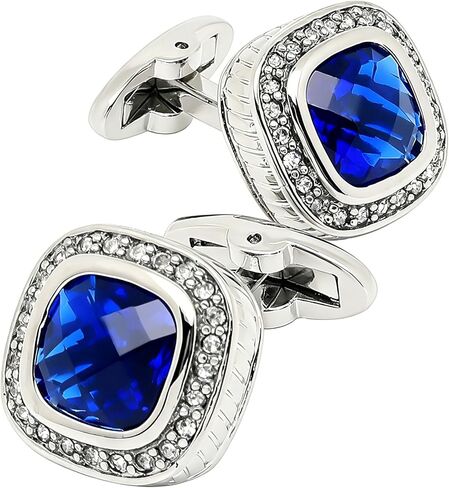 Jonwo Silver Tone Blue Crystal Cufflinks for Men Wedding Dress Square Crystal Men Cuff Links for Shirt Party Birthday Anniversary Dress in Kuwait
