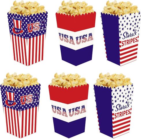 12 Pcs 4th of July Party Popcorn Boxes Independence Day Popcorn Bags Buckets Party Supplies Decorations in Kuwait