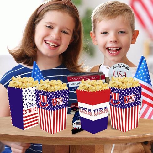 12 Pcs 4th of July Party Popcorn Boxes Independence Day Popcorn Bags Buckets Party Supplies Decorations in Kuwait