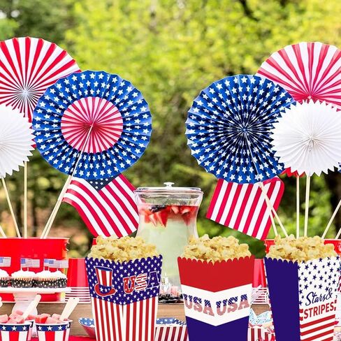 12 Pcs 4th of July Party Popcorn Boxes Independence Day Popcorn Bags Buckets Party Supplies Decorations in Kuwait