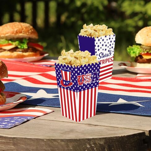 12 Pcs 4th of July Party Popcorn Boxes Independence Day Popcorn Bags Buckets Party Supplies Decorations in Kuwait
