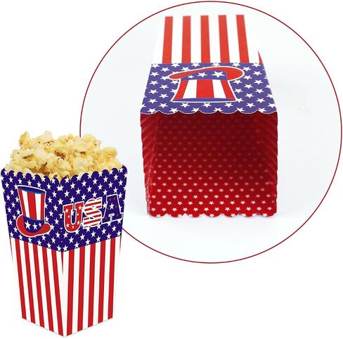 12 Pcs 4th of July Party Popcorn Boxes Independence Day Popcorn Bags Buckets Party Supplies Decorations in Kuwait